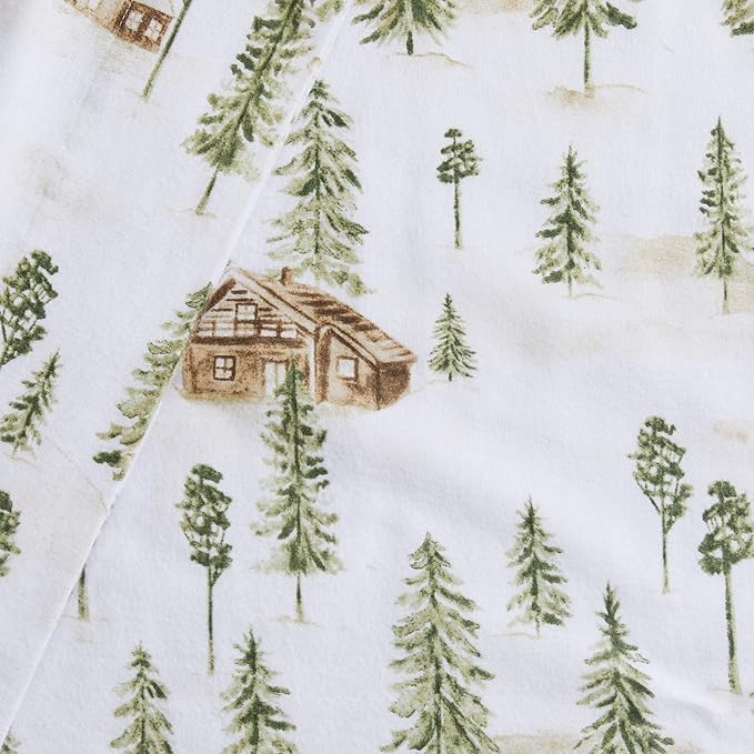 Market & Place 100% Cotton Twin Flannel Sheet Set | 3 Piece Deep Pocket Novelty Cozy Winter Bed Sheets | Double Brushed for Extra Softness & Comfort | Alpine Collection (Twin, Watercolor Forest)
