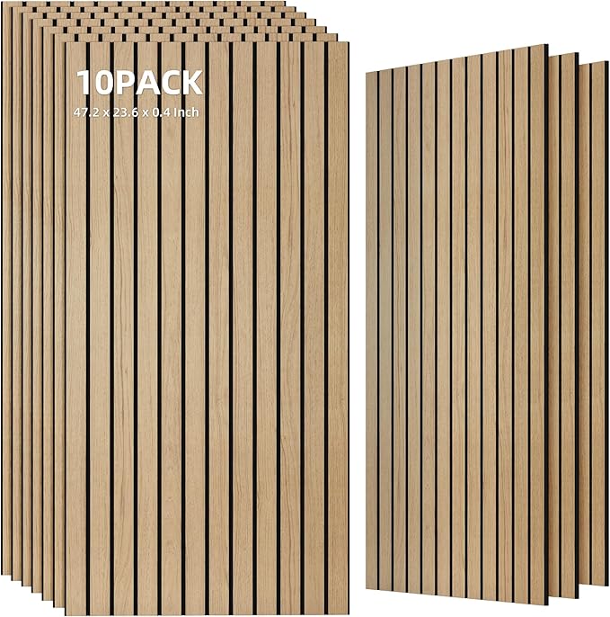 TO-TH Wood-Look Acoustic Wall Panels, 10 Pack 47.2” x 23.6” Acoustic Panels, Decorative Sound Absorbers Sound Dampening Panels for Home, Office, Basement, Teak