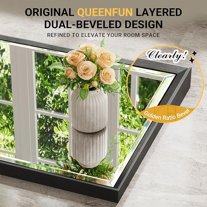 Black Framed Mirror for Bathroom, 22x30 Inch Black Rectangle Beveled Bathroom Vanity Mirror, Anti-Rust Matte Black Metal Frame Mirror for Wall, Vertical/Horizontal Wall-Mounted Mirrors