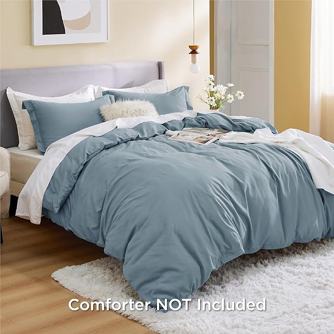 Bedsure Duvet Cover Full Size - Soft Double Brushed Bedding Set for Kids & Adults, Zipper Closure, 3 Pieces, Includes 1 Duvet Cover (80"x90") & 2 Pillow Shams, NO Comforter, Mineral Blue