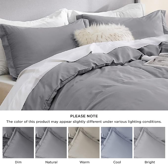 Bedsure Duvet Cover Full Size - Soft Double Brushed Bedding Set for Kids & Adults, Zipper Closure, 3 Pieces, Includes 1 Duvet Cover (80"x90") & 2 Pillow Shams, NO Comforter, Grey