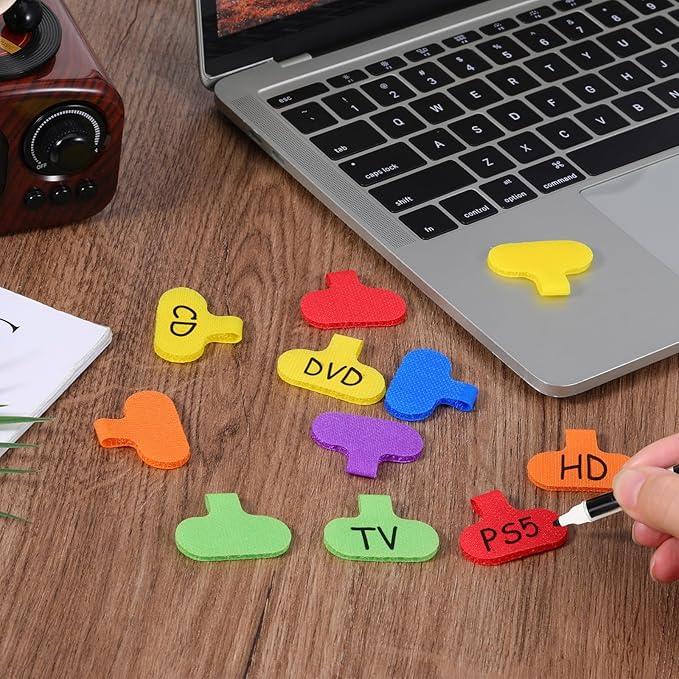 Multi-Color Nylon Cable Labels Tags, 30 PCS Reusable Cord Labels for Electronics Writable Electronic Cable Identification Tags, Self-Adhesive Oval Tag Wire Label Wire Markers for Organization