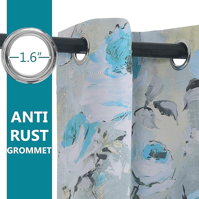 MYSKY HOME Floral Curtains 84 inches Long 2 Panels Blue Curtains for Bedroom/Living Room Thermal Insulated Flower Printed Window Drapes with Grommet, Teal and Blue