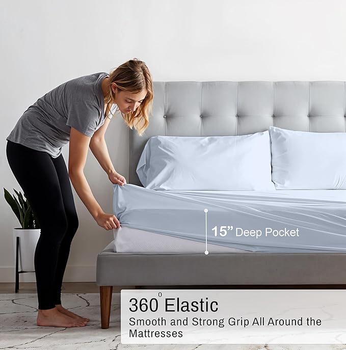 RUVANTI 100% Organic Cotton Sheets Twin Size, Percale Weave, GOTS Certified, 3-Piece Set, Deep Pocket 15", Crisp & Breathable, Soft Durable Bedding, Sábanas Algodón Orgánico – Arctic Ice