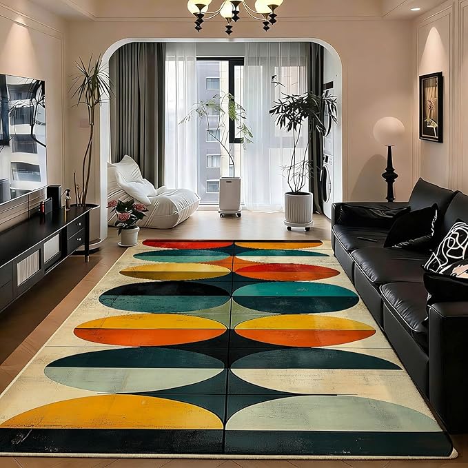 6x9 Geometric Rug, Mid Century Modern Rug for Living Room, Colorful Geometric Rugs, Mid Century Rugs, Abstract Carpet, Non-Slip Washable Carpet, Abstract Bedroom Kitchen