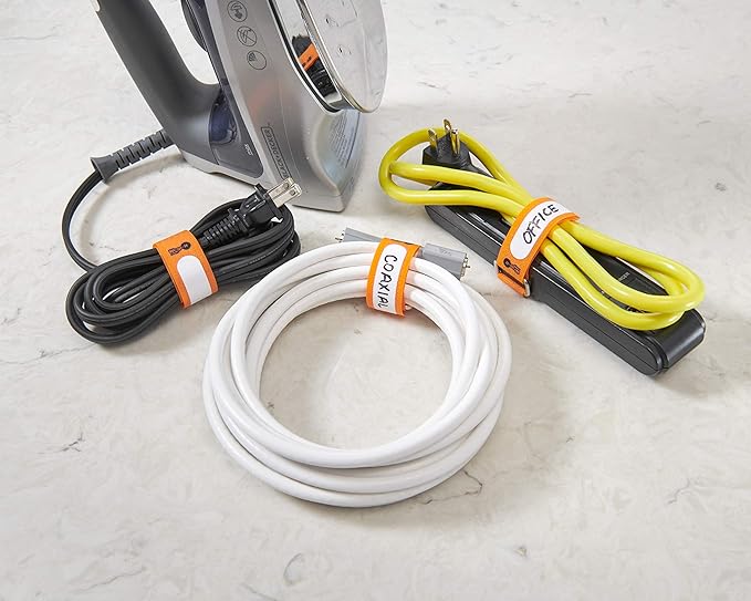 Wrap-It Storage Cinch-Straps, 8" 18 Pack (Orange), Features Buckle and Label for Cord Identification, Reusable Multi-Purpose Securing Cable Straps, Cord Wrap, Cord Organizers