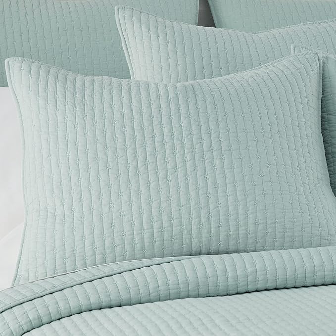Levtex Home Cross Stitch Reversible Full Bedspread Set (100x104in) with 2 Pillow Shams (26x20in) - Stitch Texture - Blue Haze - Cotton Full Size Bedspread Set - Lightweight, Soft, Pre-Washed