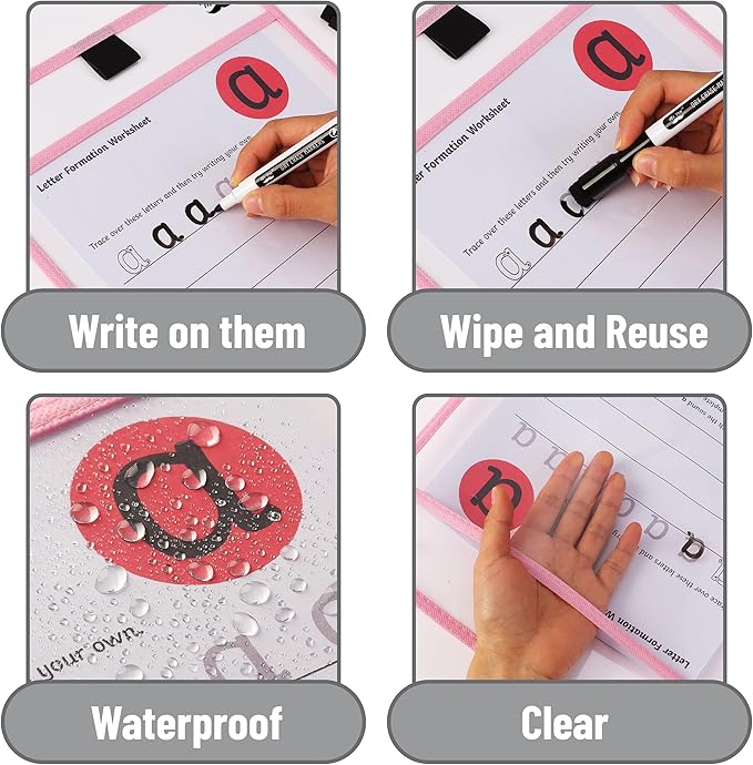 Mr. Pen- Dry Erase Pocket Sleeves, 10 x 14 Inch, 6 Pack, Pastel Colors, Reusable Plastic Sleeves for Classroom, Clear