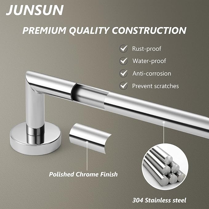 Chrome Towel Bar 18 Inch Bathroom Towel Racks Wall Mounted Bath Towel Holder Modern Home Decor Towel Rod Towel Hanger Stainless Steel Bathroom Accessories Towel Rail Single Towel Bars Polished Chrome