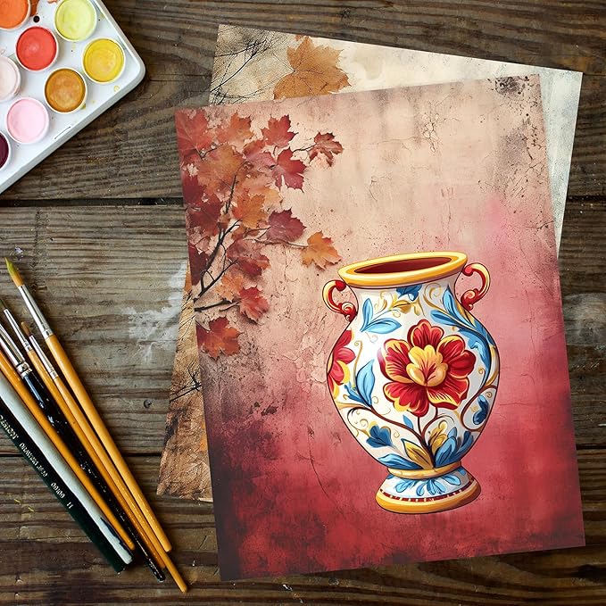 PARTH IMPEX 56 Sheets Vintage Lined Writing Paper 8.5x11 - Letter Size Ruled Stationery Rustic Old Looking Letterhead Printer Paper - 120gsm Thick Decorative Colored Antique Aged Autumn Design