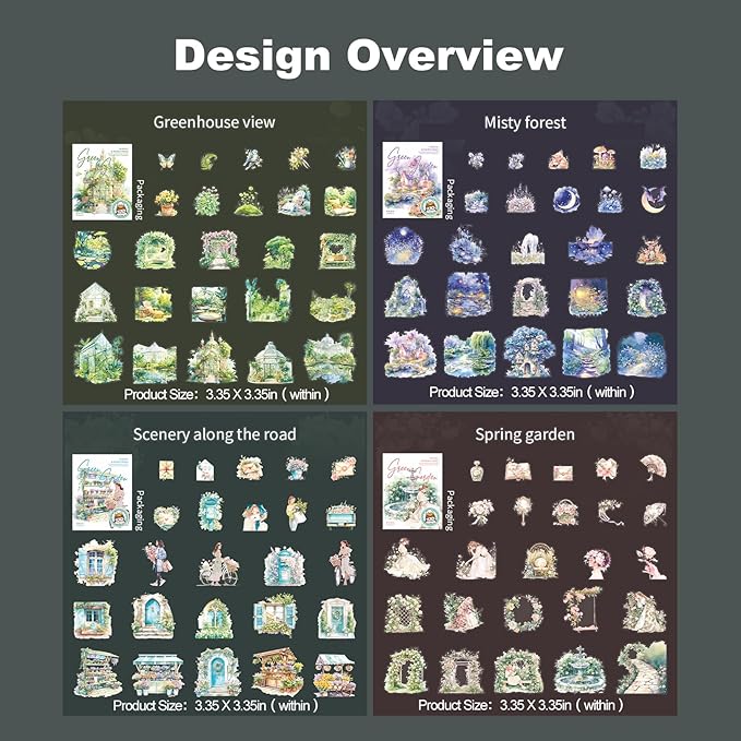 AuriicLeaf Green Garden PET Sticker Set, 100PCS Nature Aesthetic Stickers for Journaling, Scrapbooking, DIY Crafts and Art Supplies