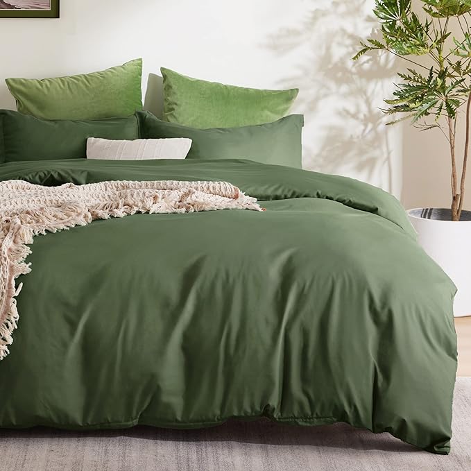Bedsure Duvet Cover California King Size - Soft Double Brushed Bedding Set for Kids & Adults, Zipper Closure, 3 Pieces, Includes 1 Duvet Cover (104"x98") & 2 Pillow Shams, NO Comforter, Olive Green