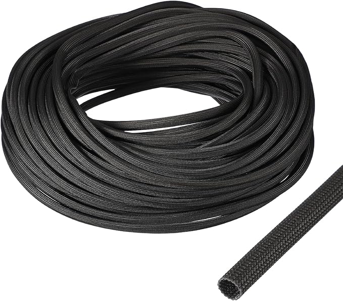 uxcell Insulation Cable Protector,7mm/0.28 Inch-30m/98 Feet High Temp Fiberglass Sleeve Black