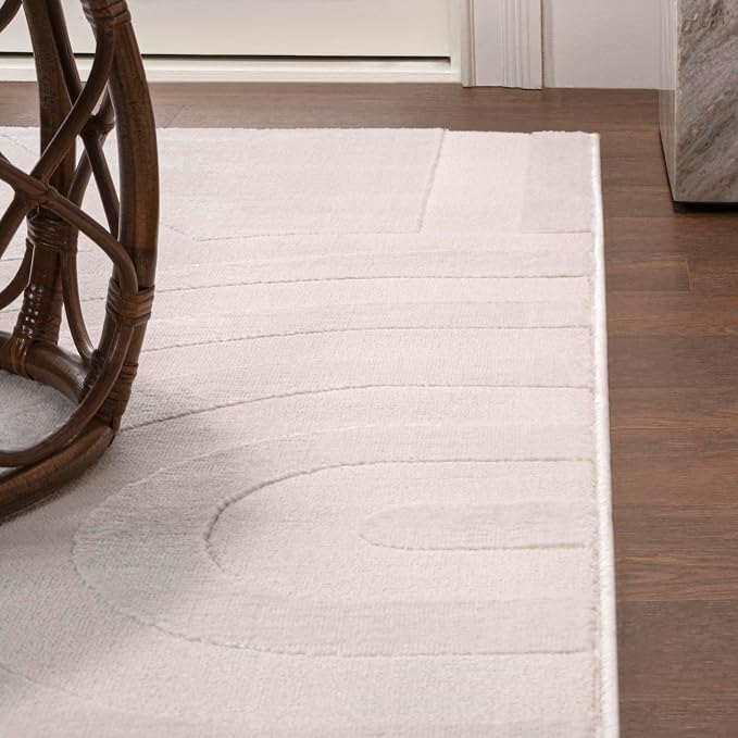 JONATHAN Y Sun Two-Tone High-Low Indoor Area Rug 4X6 White/Cream, Aelius MidCentury Scandinavian Abstract for Living Room, Bedroom, Kitchen, Easy-Cleaning, Pet-Friendly, Non-Shedding SND101B-4