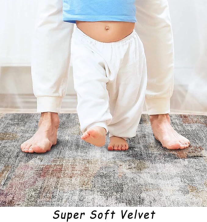 vivorug Washable Rug, Ultra Soft Area Rug 8x10, Non Slip Abstract Rug Carpet, Stain Resistant Rugs for Living Room Bedroom, Modern Fluffy Rug (Gray/Rust, 8'x10')