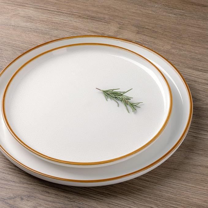 GBHOME Ceramic Dinnerware Sets for 8, 24 Pieces Stoneware Plates and Bowls Sets, Scratch Resistant Dishes, Dishwasher & Microwave Safe, Reactive Glaze-Pearl White