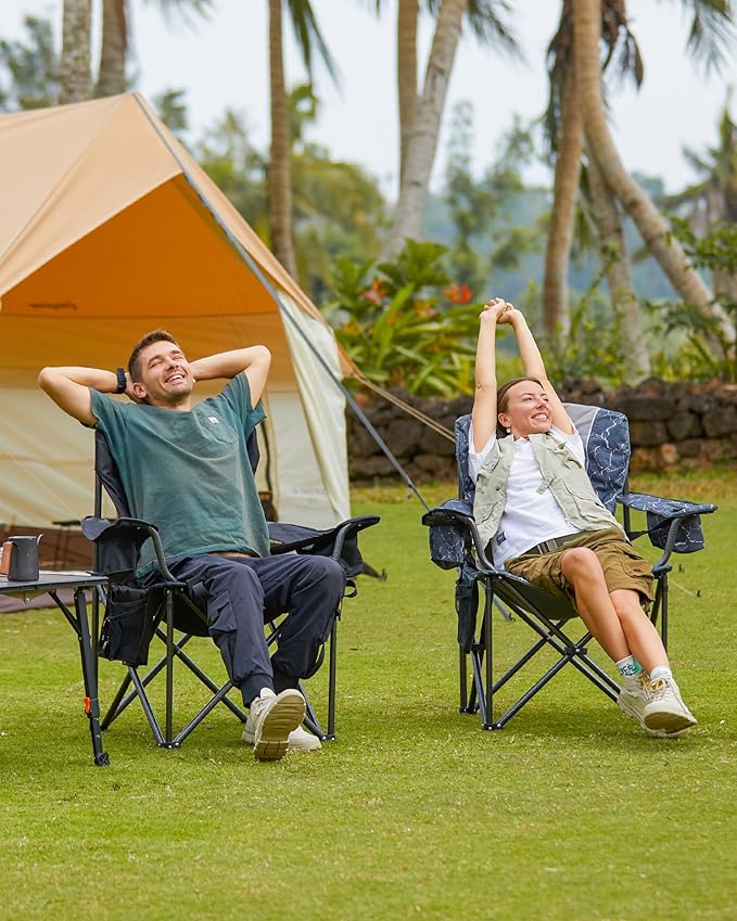 KingCamp Oversized Camping Folding Chair, Heavy Duty 450 LBS with Lumbar Support, Padded seat with Cup Holder&Cooler Bag, Ideal for Camp, Fishing, Sports Event, Backyard, Patio, Lawn