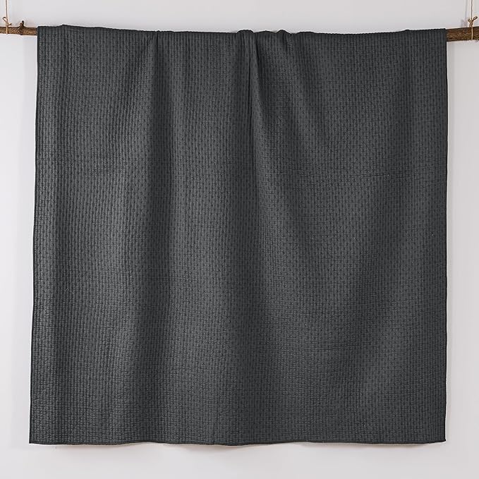 Levtex Home Cross Stitch Reversible Twin XL/Twin Quilt Set (68x86in) and 1 Pillow Sham (26x20in) - Stitch Texture - Charcoal - 0 Cotton Twin/Twin Size Quilt Bedding Set - Lightweight Soft Pre-Washed