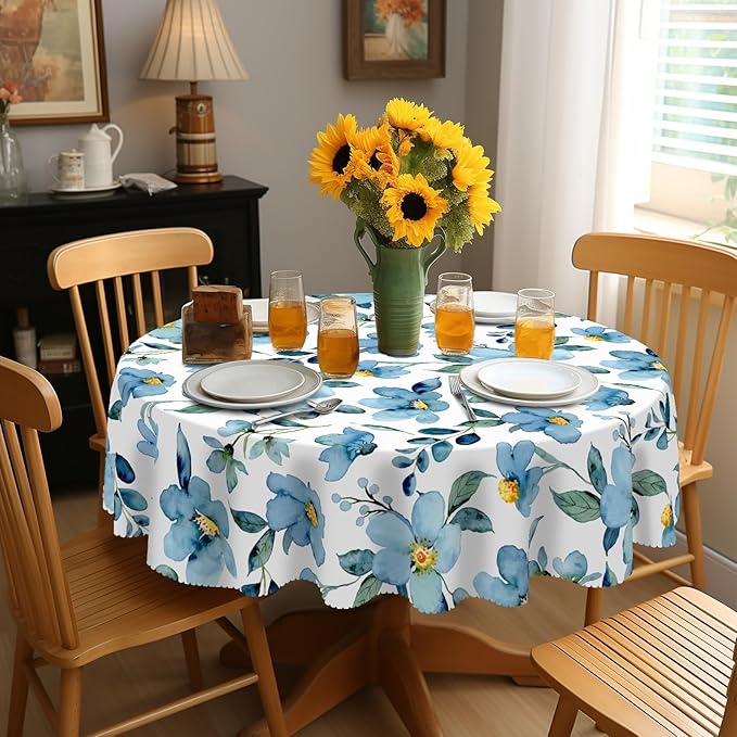 Eikione Summer Round Tablecloth,Tablecloth Waterproof and Wrinkle-Free, Round Table Covers, Summer Decorations for Home 60inch