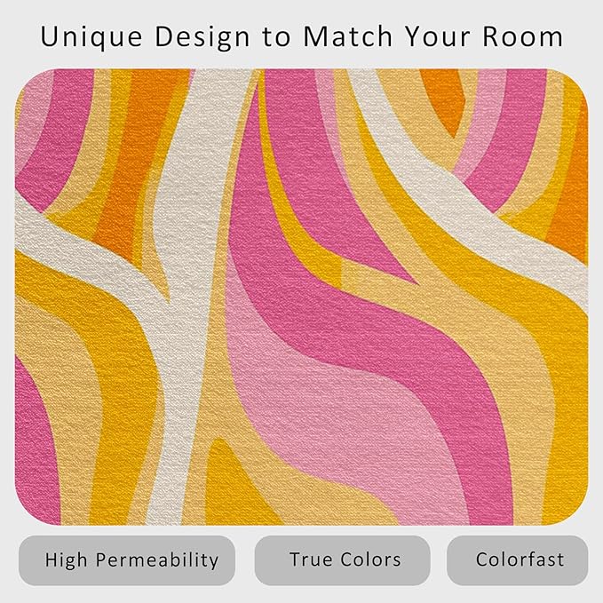 70s Retro Rug 5x7 Colorful Zebra Striped Groovy Pattern Area Rugs for Living Room, Bedroom, 70s Retro Home Decor Accessories Indoor Carpet, Non Slip & Machine Washable, GD0346