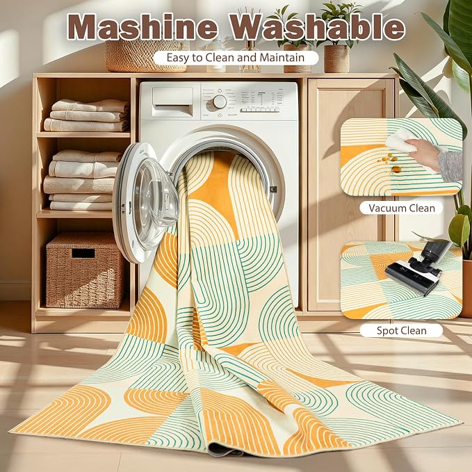 Area Rugs for Living Room 4x6, Washable Modern Abstract Rug for Bedroom, Soft Non-Slip Indoor Floor Carpet for Dining Room Nursery Office Home, Orange