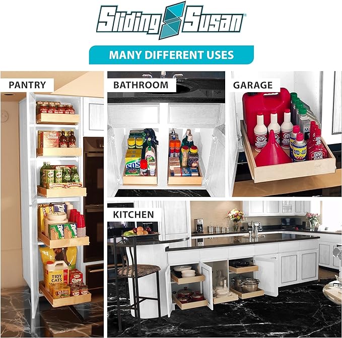 SlidingSusan Pull Out Drawer Organizer for Cabinets, Gliding Soft Close Shelves for Kitchen, Pantry, Bathroom, & Storage Organization, 9 Ply Baltic Birch, 16 Inch Wide x 18 Inch Deep