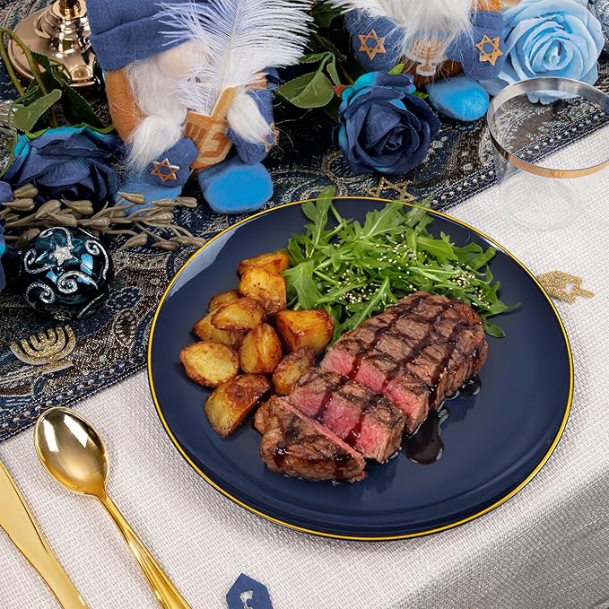 WDF 150pcs Blue plastic Plates - Navy Blue Plates Disposable - 25guest Disposable Dinnerware Sets for Hanukkah/Party/Wedding/Birthday