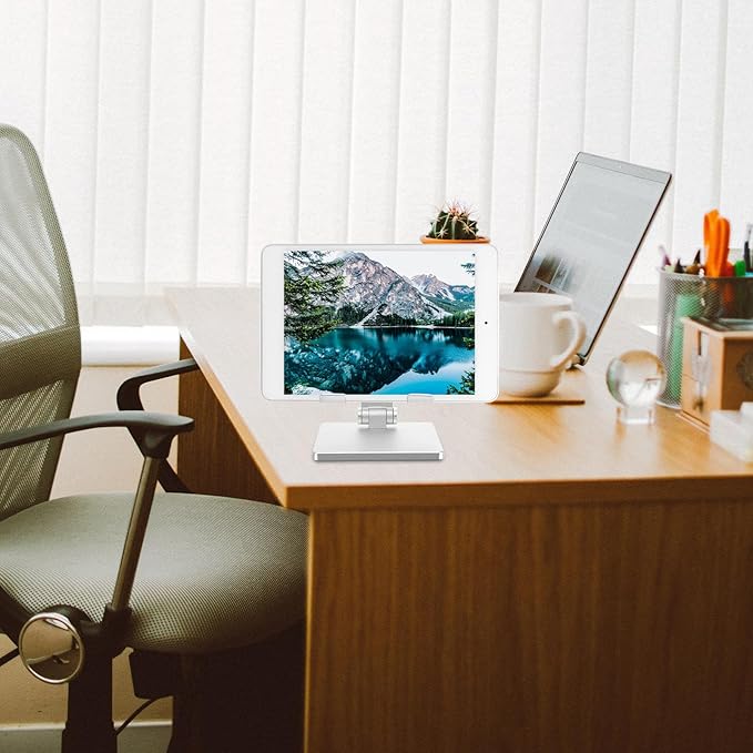 MERRYHAPY Foldable Aluminum Alloy Tablet Stand Desktop Holder Adjustable Multi-Angle Solid Tablet Desk Mount Compatible with Ipad and for Home and Office Use