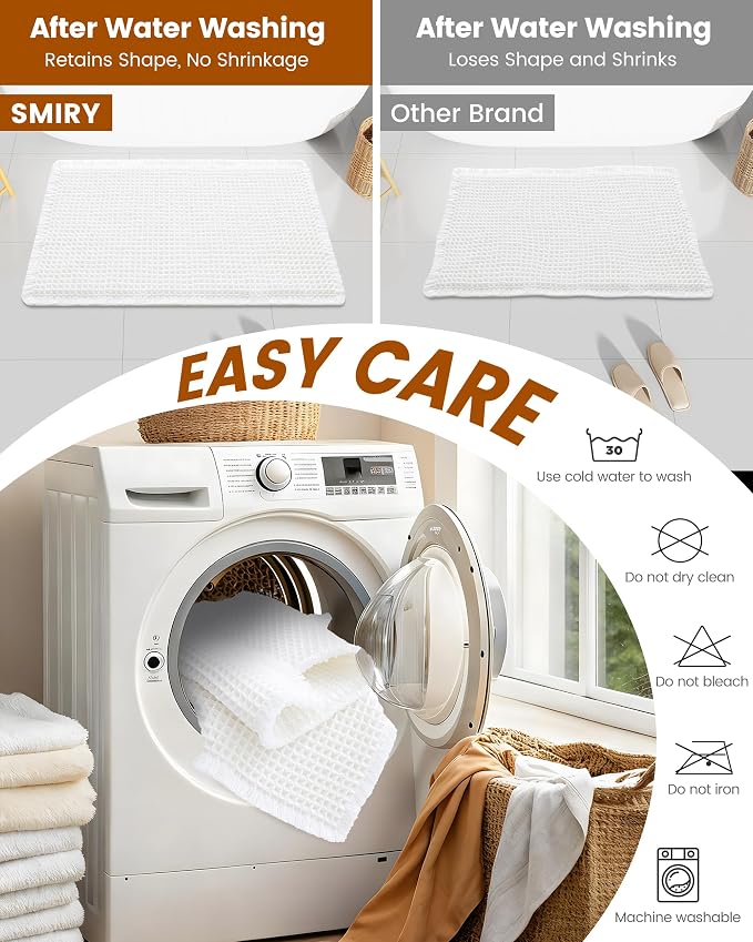 Smiry Waffle Bath Mat 60x24, Extra Soft Absorbent Bathroom Rugs, Non Slip Machine Washable Quick Dry Bath Rugs for Bathroom Floor, Tub, Shower, Home Decor Accessories, White
