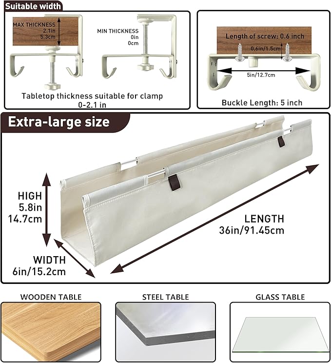 [Upgraded] Under Desk Cable Management, 48" Cord Organizer, with Silicone Pads (No Scratch!), 16 Cable Ties, Washable PE Honeycomb Base,Fits Any Desk 0-2.1", No Stinky Cardboard!Beige