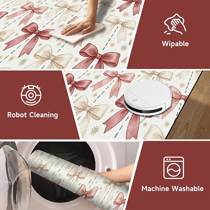 Pink Bowknot Area Rug 5'x7' Watercolor Coquette Aesthetic Non-Slip Washable Carpet for Bedroom Living Room Nursery Kitchen Playroom Home Decor Soft Low Pile Floor Mat