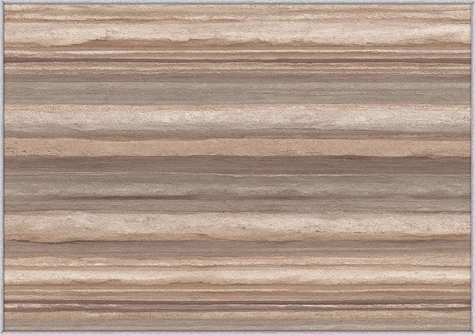 Natural Stripe Rustic Area Rug, Beige Brown Pattern Carpet, Washable Non Slip Low Pile Soft Thin, Living Room Bedroom Dining Room Home Decor Mat 6x9ft
