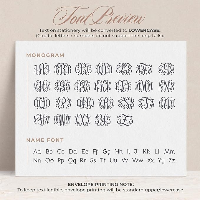 Curio Press Personalized Stationery for Women & Men-Folded Thank You Cards with Custom Notecards, Personalized Note Cards with Envelopes, Name & Initials Monogrammed, Custom Stationery -Vine Mono Fold