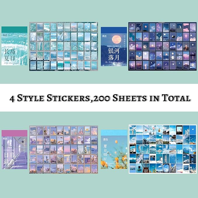 Daoeny Elegant Style 450 Pieces Washi Sticker Set, 9 Theme Scrapbooking Decals for DIY Arts and Crafts, Wall Decoration
