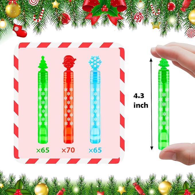 Bulk Christmas Giveaways for Toddlers 200 Pack, Xmas Mini Bubbles Toys Gifts Party Favor Supplies Bulk for Kids, Goody Treat Bag Stocking Stuffer Filler Preschool Prizes Activities for Boys Girls
