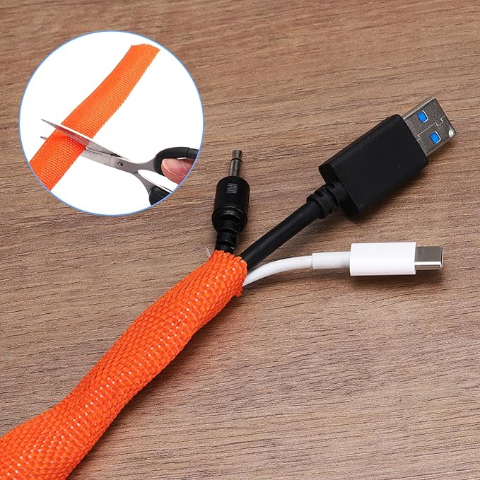 MECCANIXITY Braided Cable Sleeves Heat Shrinkable Fabric Sleeving, 2" 40ft Orange 2:1 Ratio Heat Shrinkable Cord Protector for Harness Cable, Network Cable Protection, Cable Management