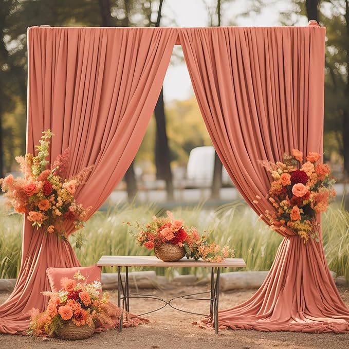 Rust Backdrop Curtain for Parties Wedding Wrinkle Free Red Photo Curtains Backdrop Drapes Fabric Decoration for Birthday Party Baby Shower Christmas 5ft x 7ft,2 Panels