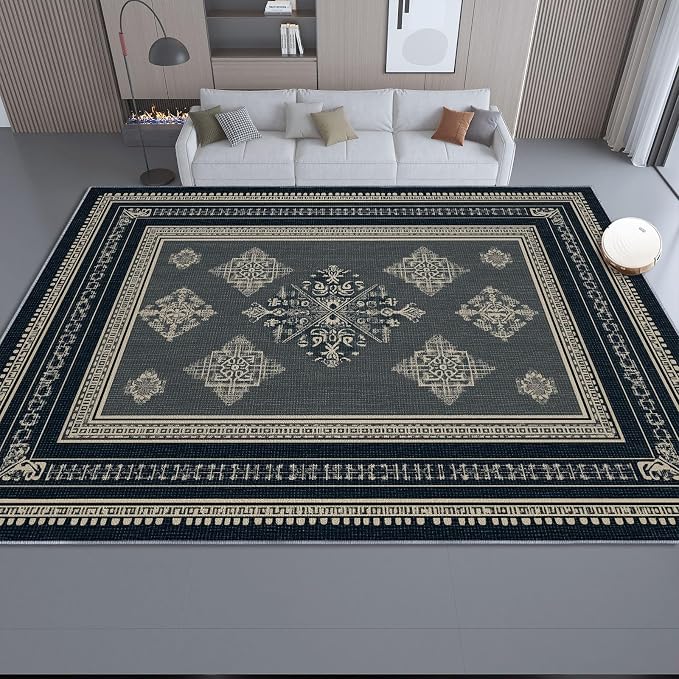 Area Rugs for Living Room, 3x4 Washable Rug Grey Soft Low Pile Non-Slip Carpet Stain Resistant Carpets for Bedroom Dining Room Farmhouse Nursery, Classical Patterned Geometric