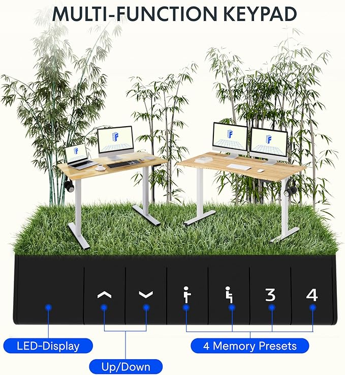 FLEXISPOT EN1 Bamboo Standing Desk, 55 x 28 Inches One-Piece Electric Adjustable Height Desk (Silver Frame + Bamboo Curved Desktop, 2 Packages)