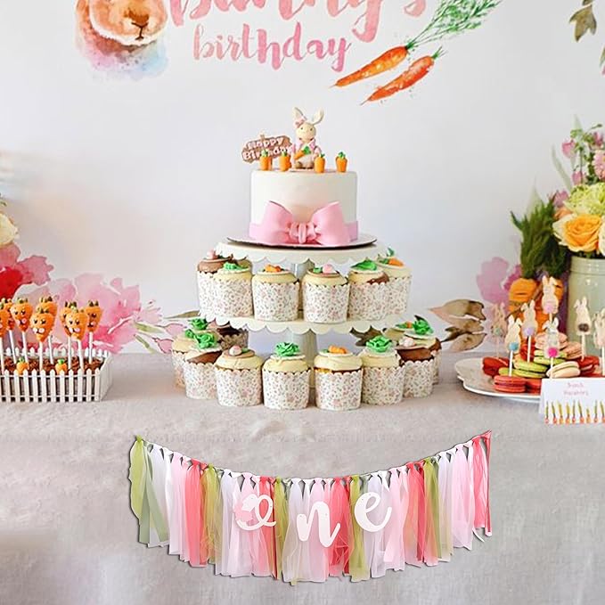 Bunny High Chair Banner 1st Birthday - Some Bunny Is One High Chair Banner, Easter Rabbit First Birthday Decorations for Party, Smash Cake, Photo Props