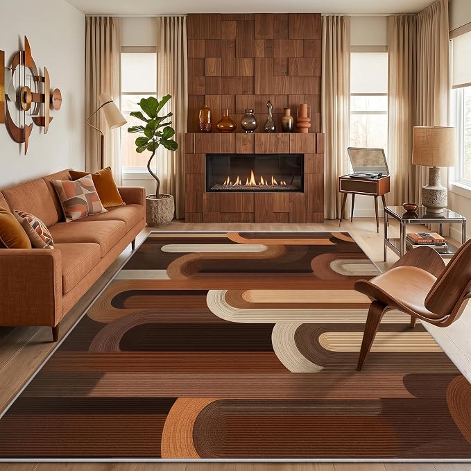 Retro Arches Area Rug 5x8, Modern Geometric Arch Pattern Rug, Mid Century Abstract Carpet for Living Room Bedroom, Non Slip Washable Rug