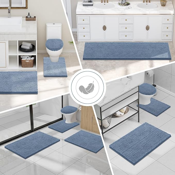 Smiry Luxury Chenille Bathroom Rugs 24x16, Extra Soft and Absorbent Shaggy Bath Mat, Machine Washable, Non-Slip Plush Carpet Runner for Tub, Shower, and Floor, Home Decor Accessories, Grayish Blue