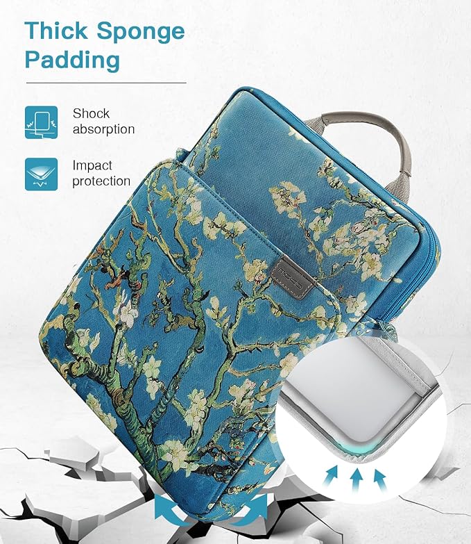 MoKo 15 Inch Laptop Sleeve Bag Fits MacBook Air 15" M2 2023, MacBook Pro 14" M2 2023, Galaxy Tab S9 Utra 14.6" 2023, Handle Carrying Case with Shoulder Strap, Apricot Flower