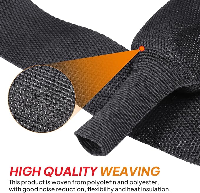 Black 2:1 Ratio Automotive Heat Shrink Braided Sleeving,Wear-Resistant Flat Woven Shrinkable Sleeve Fabric Car Cable Wires Hoses Protection (1-1/8"-8ft)