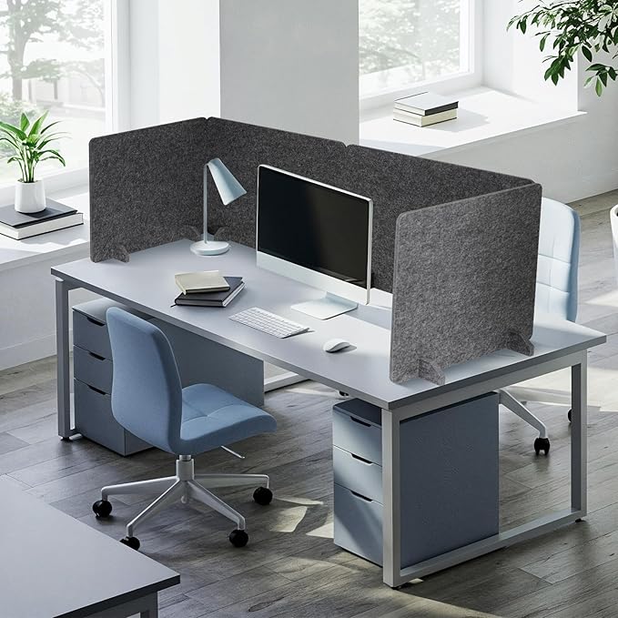 DOLLAR BOSS 4PCS Acoustic Desk Dividers 24" x 20", Soundproof Freestanding Privacy Panels for Table, Noise Reducing Desktop Partition for Office, Home, Classroom, Study Area with 20 Pushpins, Grey