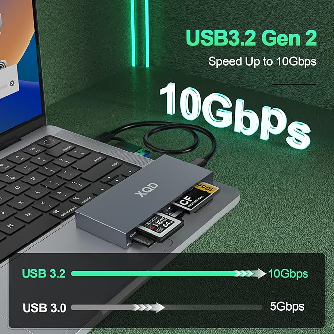 USB 3.0 Multi 8 in 1 USB C/USB A XQD Card Reader for Sony G M Series/Lexar 2933x/1400x Mark XQD/CF/XD/MS/SD/TF,10Gbps Type C Memory Card Adapter for Windows/Mac OS/Linux/Android