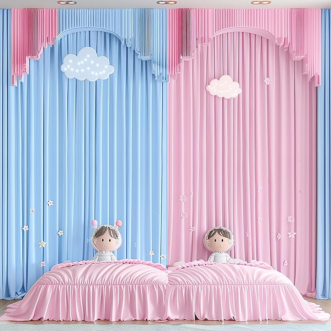 Pink Blue Backdrop Curtains for Gender Reveal Boy or Girl Parties Wrinkle Free Photo Curtains Backdrop Drapes Fabric Decoration for Birthday Party Baby Shower 5ft x 7ft,2 Panels