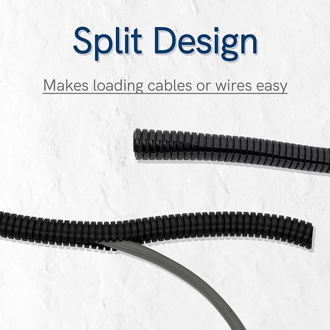 15ft - 1/4 inch (AD10) Flame Retardant Split Wire Loom Tubing - Sleeves for Electric Cables, Flexible Wire Covers Cord Protectors - Black