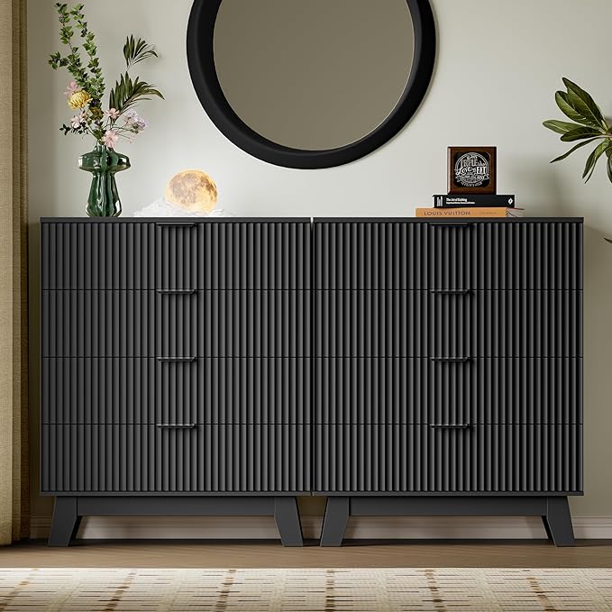 BORNOON 39" Tall Dresser for Bedroom, 4-Drawer Fluted Chest of Drawers, Modern Wood Highboy with Deep Storage, Metal Slides & Handles, Anti-Tip Kit, Vertical Clothes Organizer for Apartment, Nursery