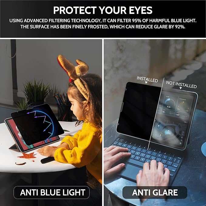 Peslv 360° Privacy Screen for iPad Air 13 Inch 2024/2025 (M2/M3, 6th/7th Gen), Anti Glare Blue Light Spy Filter Private Cover, High Sensitive Bubble-Free Easy Install Black Security Protector
